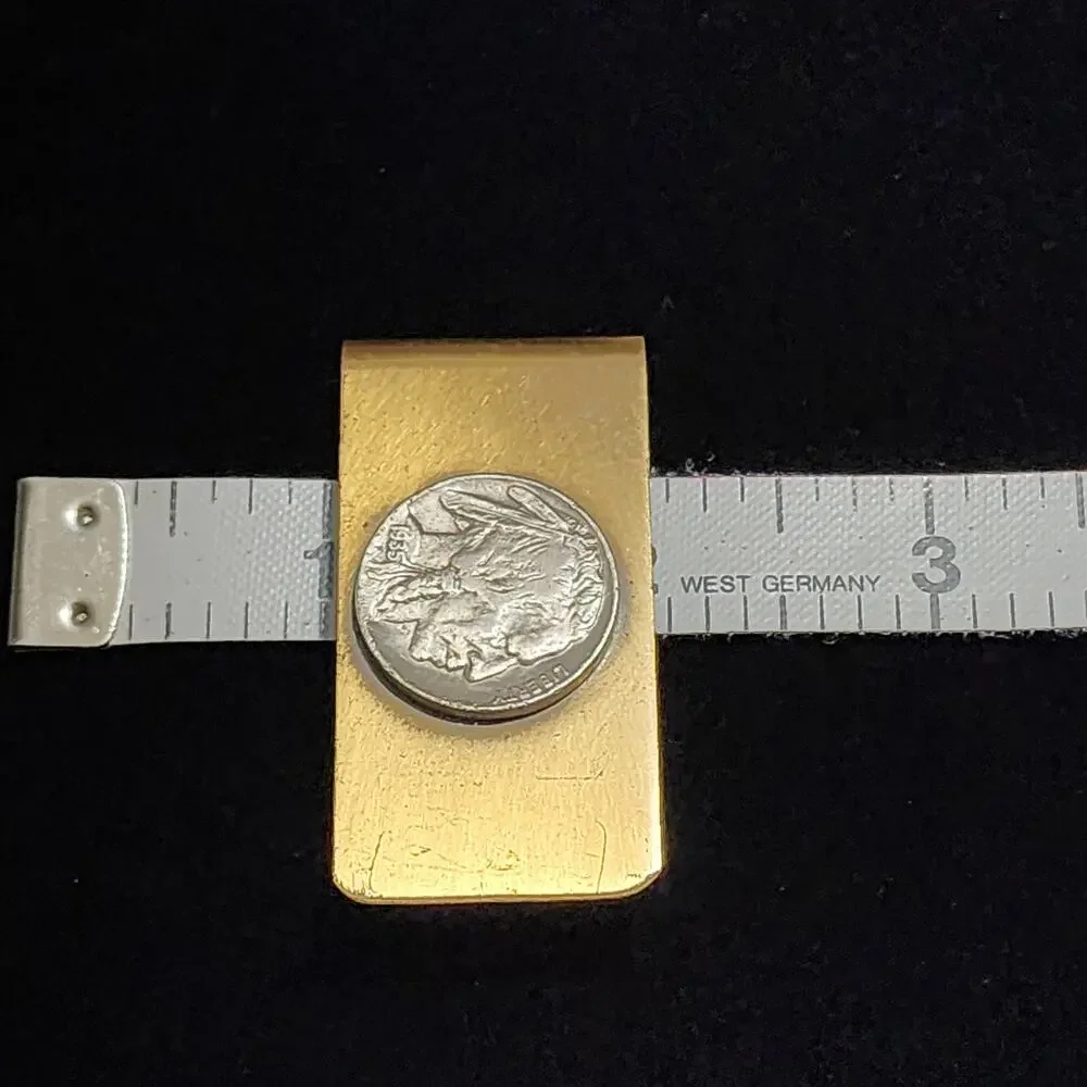 1935 U.S. Liberty Indian Head Coin On Silver Tone Credit Card/Money Clip Vintage